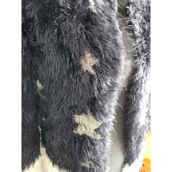 Dor Dor Couture Star Eyelash Chenille Fuzzy Metallic 2 Tone Open Cardigan M - Picture 3 of 8